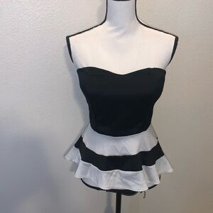Alt B Colorblock Stripes Dressy Sexy Strapless Top Black White padded